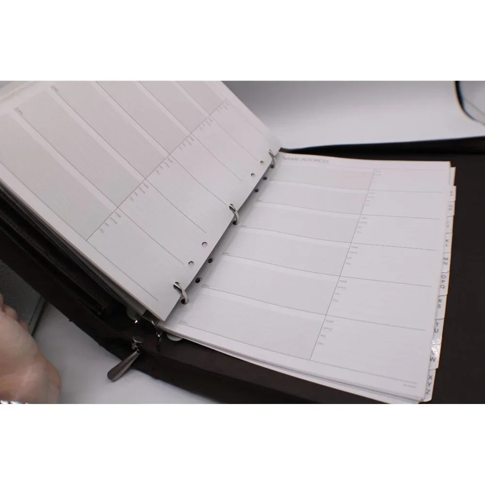 Day Runner Briefcase Planner Organizer Leather Canvas Zipper Handle Brown Green - Picture 9 of 14